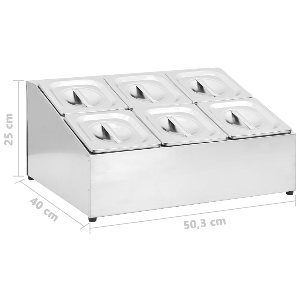 Rozsdamentes acél gasztronorm tároló 6 db gn 1/6-os edénnyel