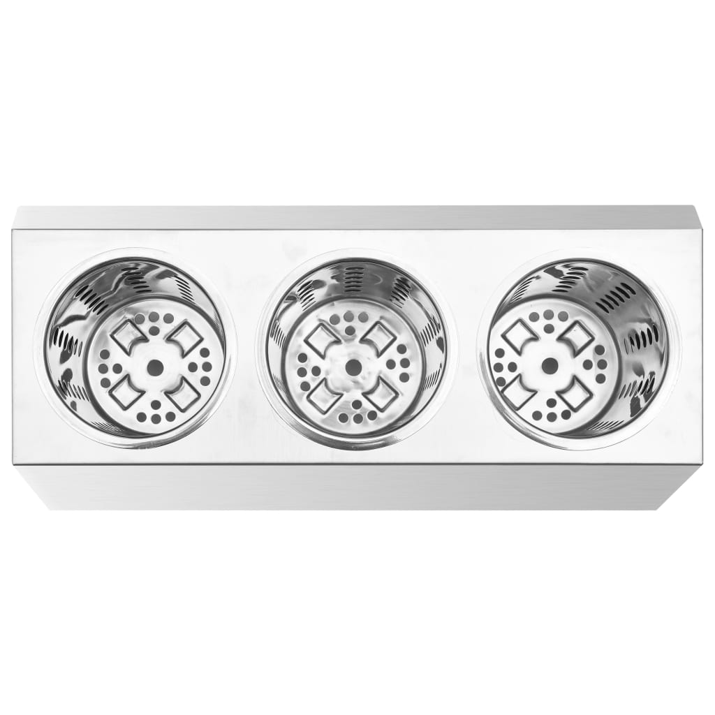 3 rekeszes négyszögletes rozsdamentes acél evőeszköz-tároló