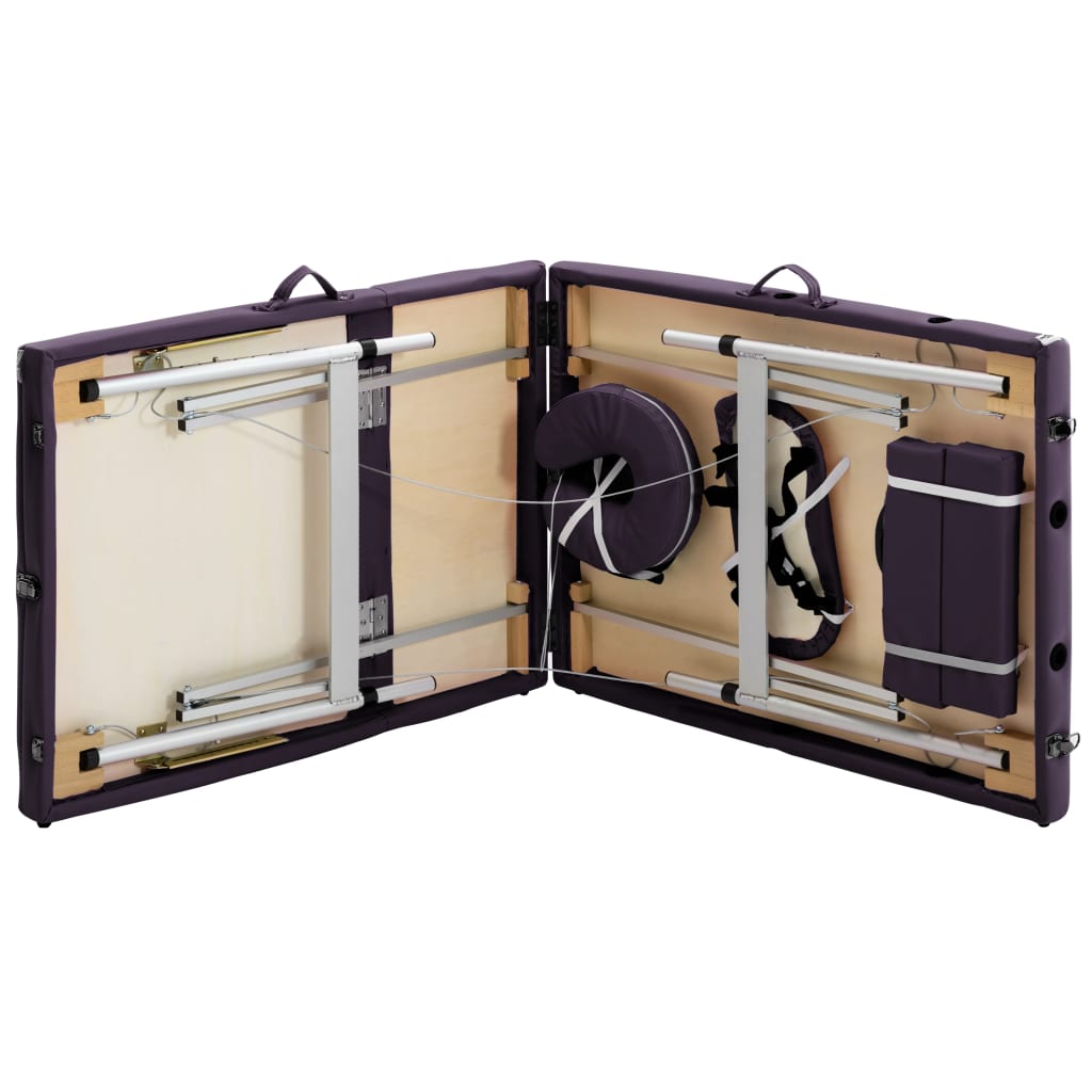 Háromzónás lila összecsukható alumínium masszázsasztal