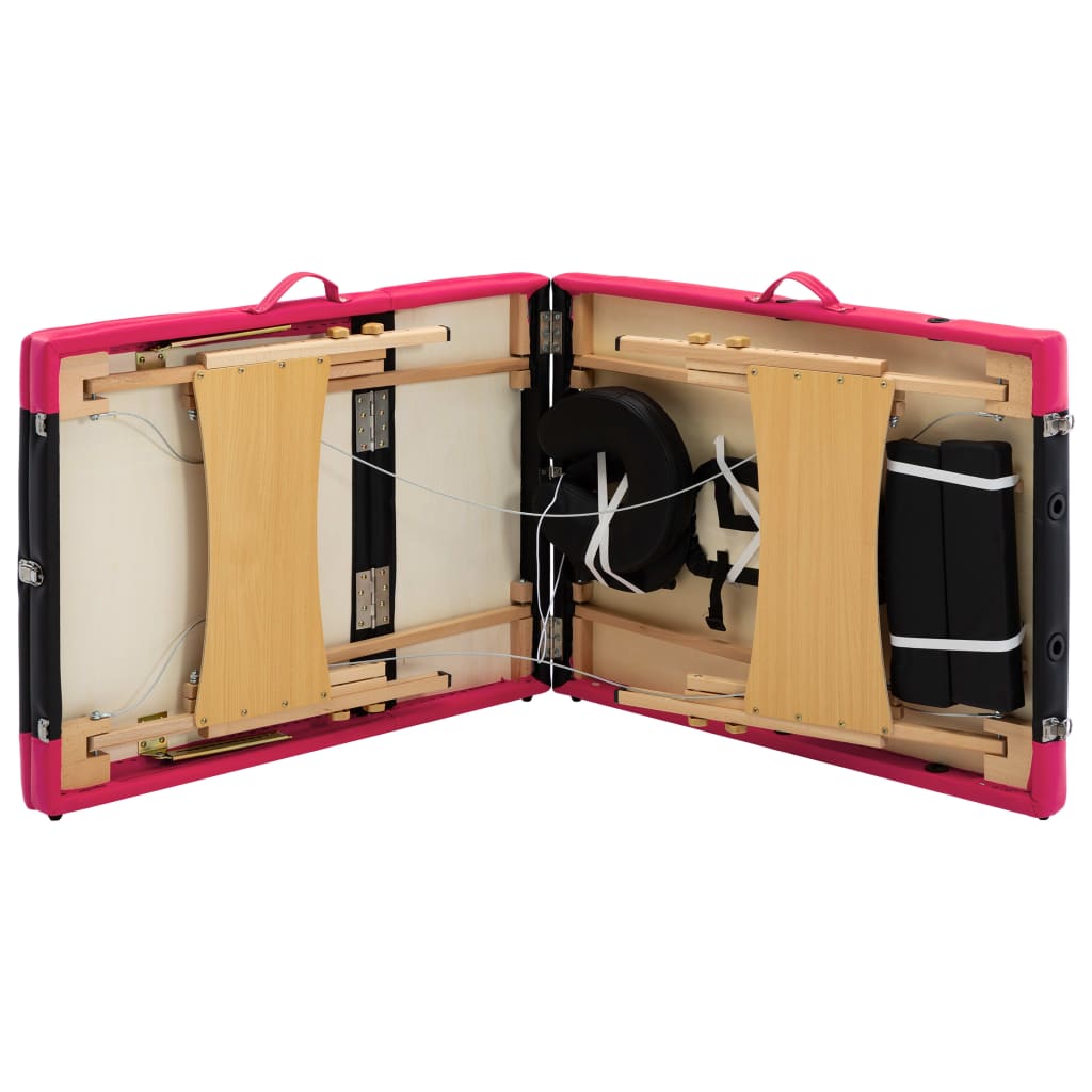 Háromzónás fekete és rózsaszín összecsukható fa masszázsasztal