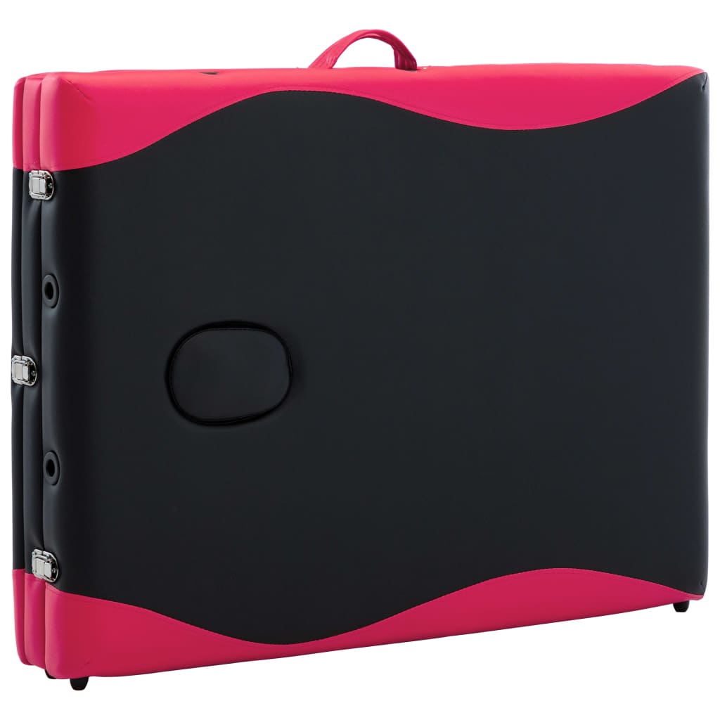 Háromzónás fekete és rózsaszín összecsukható fa masszázsasztal