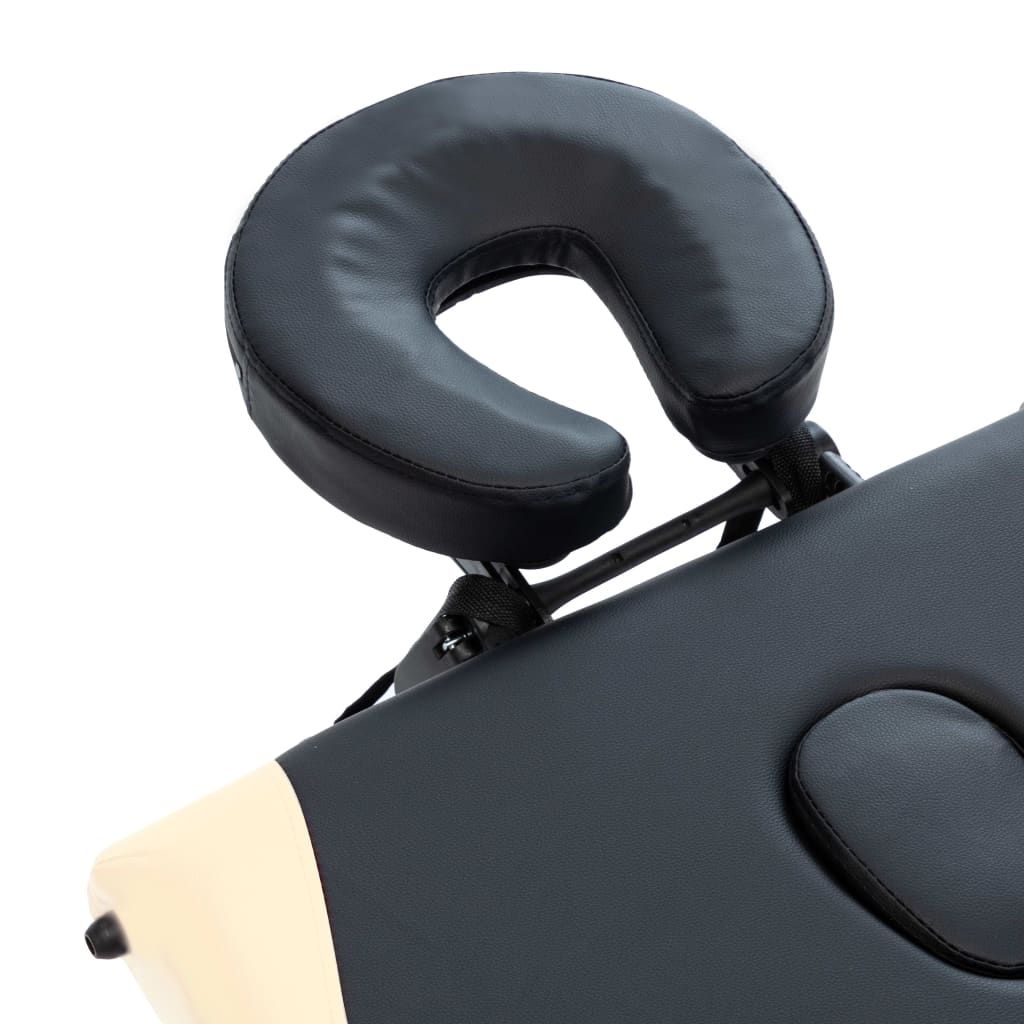 Háromzónás fekete és bézs összecsukható alumínium masszázsasztal