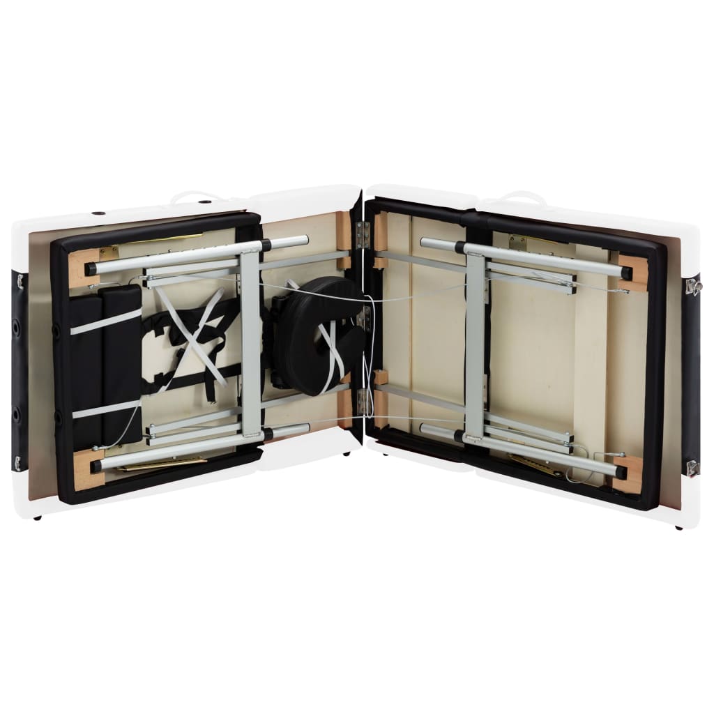 4 zónás fekete és fehér összecsukható alumínium masszázsasztal