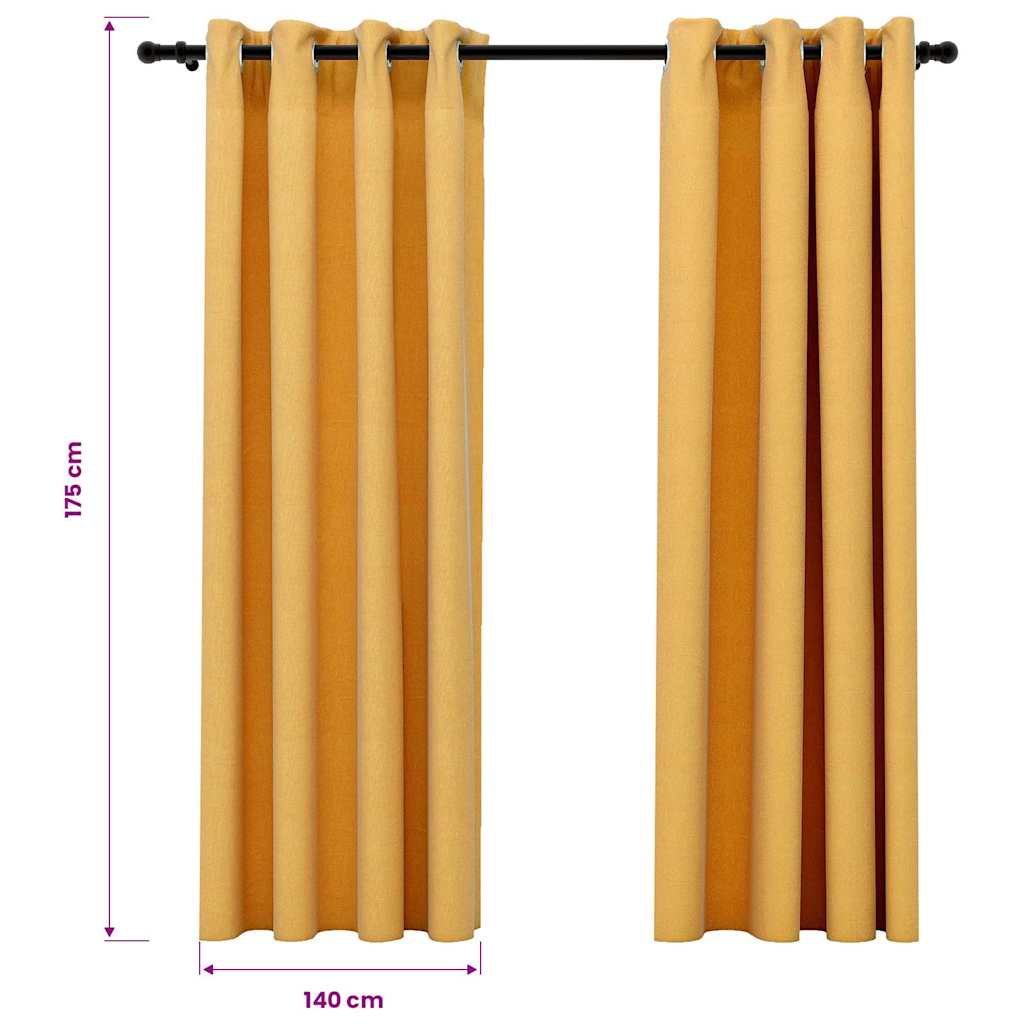 2 db sárga vászonhatású sötétítőfüggöny fűzőkarikával 140x175cm