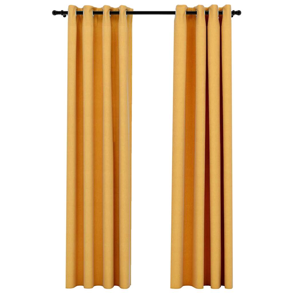 2 db sárga, vászonhatású sötétítőfüggöny fűzőkarikával 140 x 225 cm