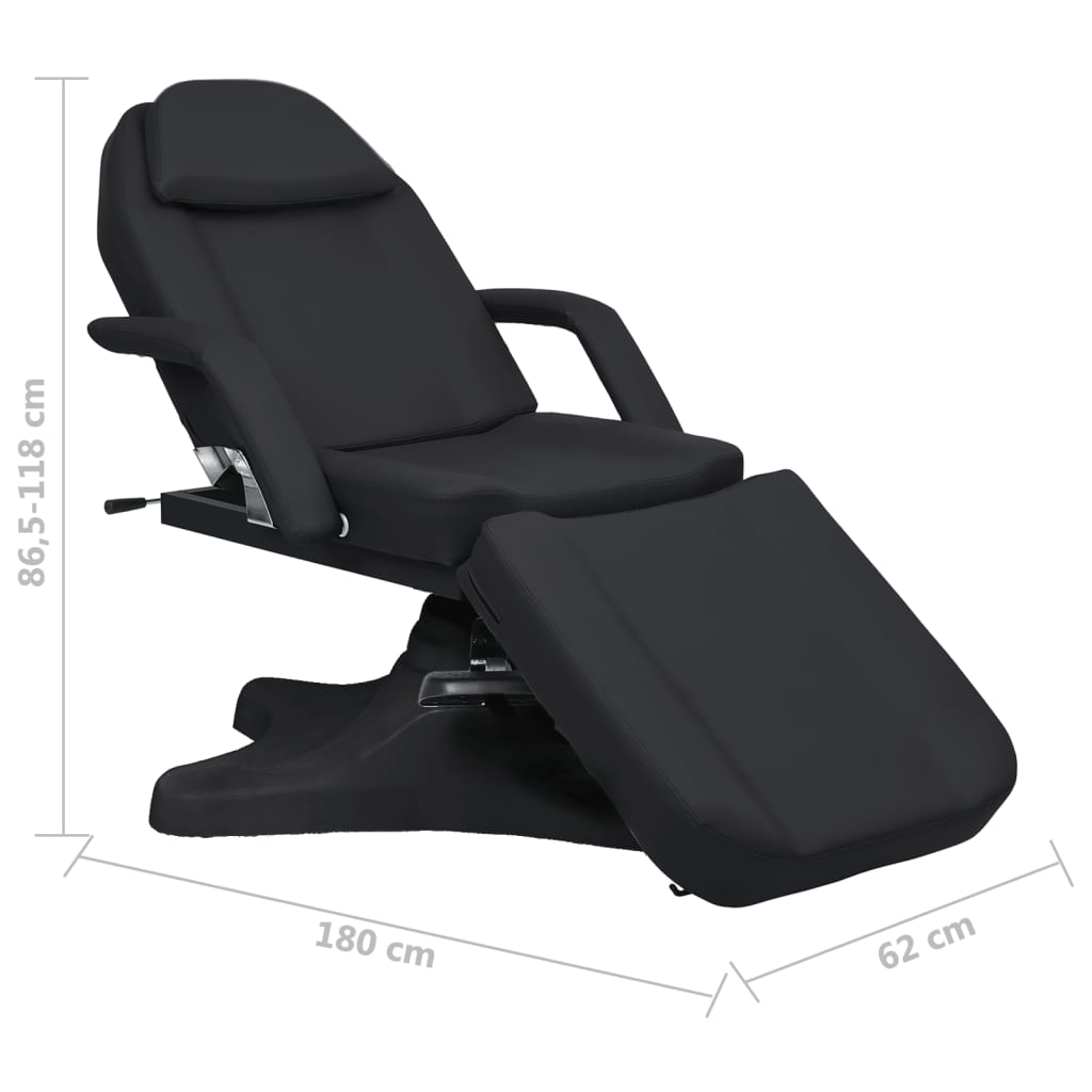 Fekete masszázsasztal 180 x 62 x (86,5-118) cm
