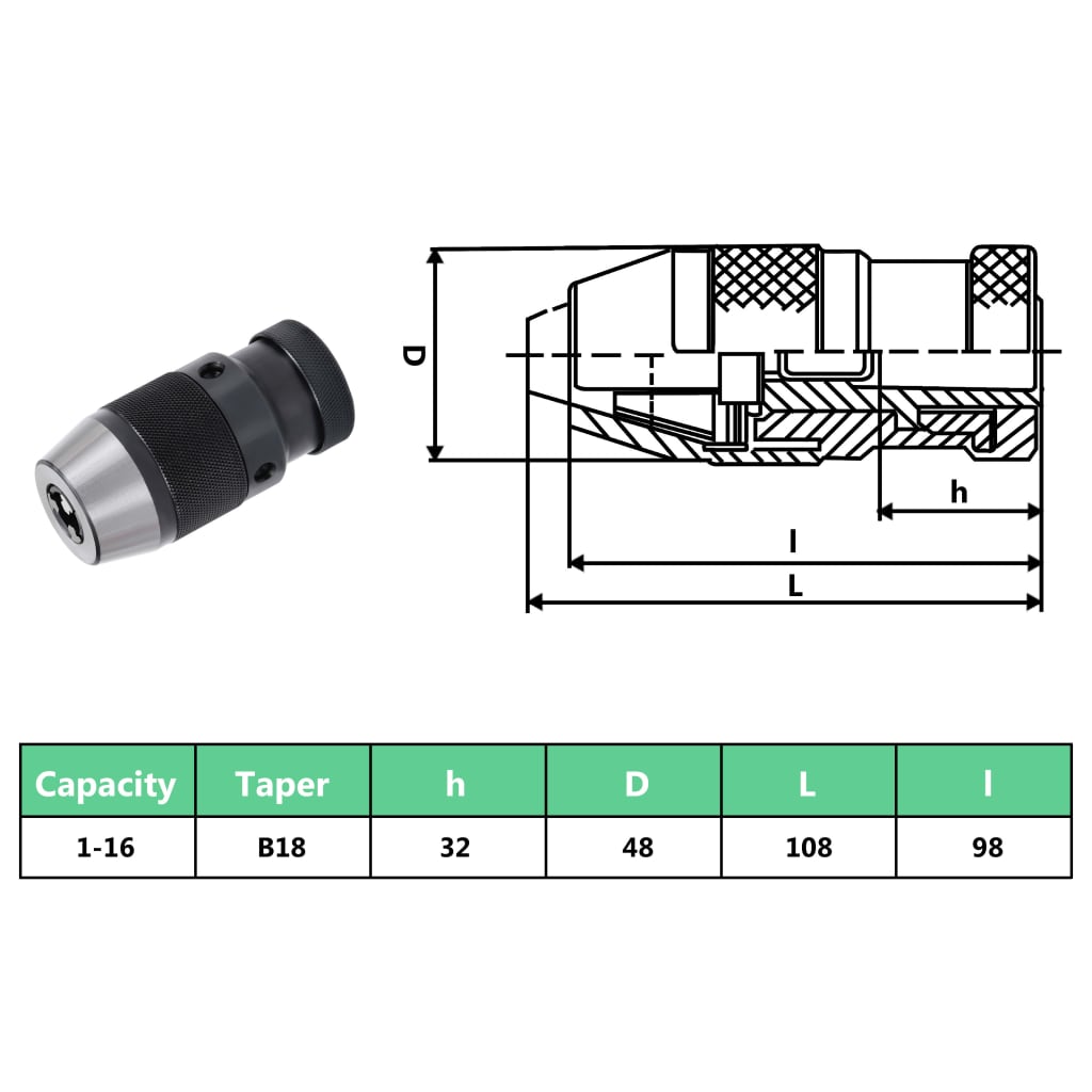 Gyorsbefogó fúrótokmány mt2-b18 16 mm-es befogótartománnyal