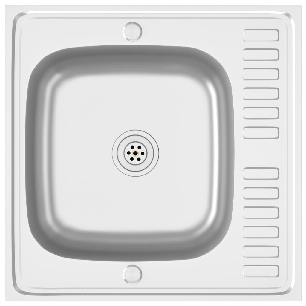 Ezüstszínű rozsdamentes acél mosogató lefolyóval 600x600x155mm