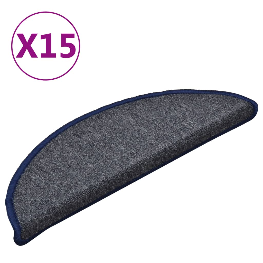 15 db sötétszürke és kék félkör alakú lépcsőszőnyeg 56 x 17 x 3 cm