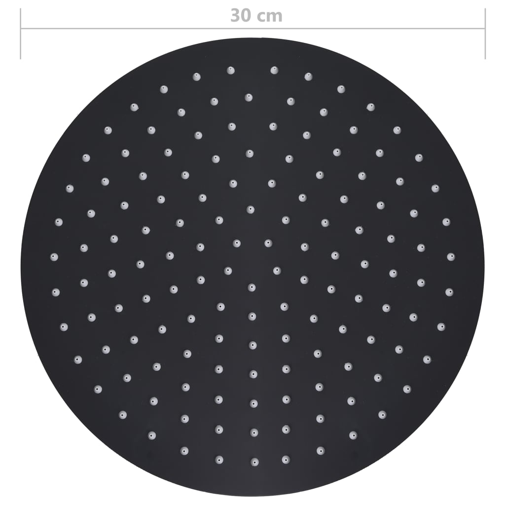 Fekete kerek rozsdamentes acél esőztető zuhanyfej 30 cm