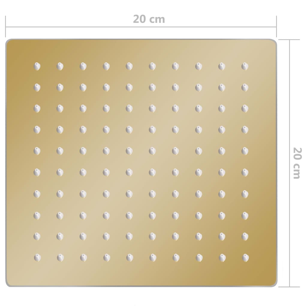 Aranyszínű négyszögletes rozsdamentes acél esőztető zuhanyfej 20x20 cm
