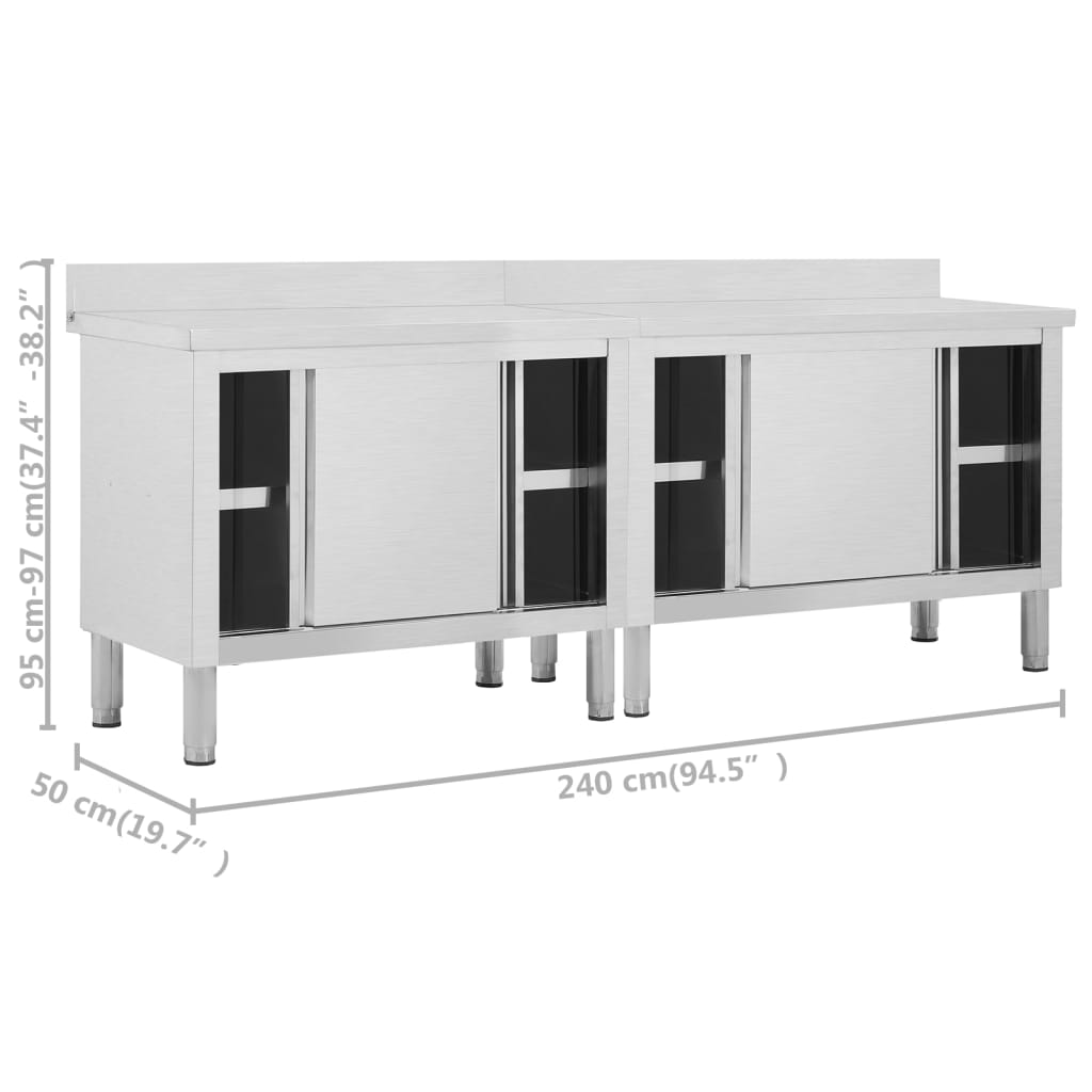 2db rozsdamentes acél munkaasztal tolóajtókkal 240x50x(95-97)cm 2db rozsdamentes acél munkaasztal tolóajtókkal 240x50x(95-97)cm