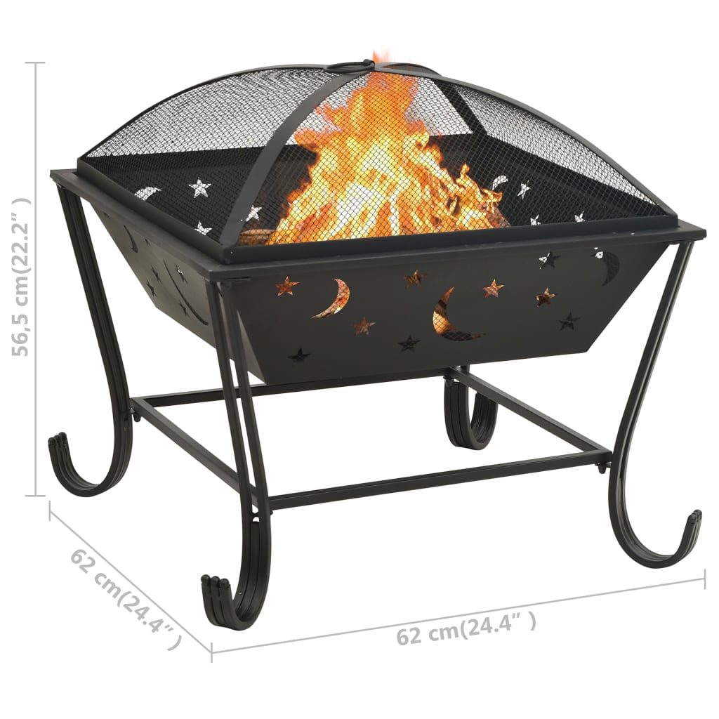 Acél xxl méretű tűztál piszkavassal 62 cm