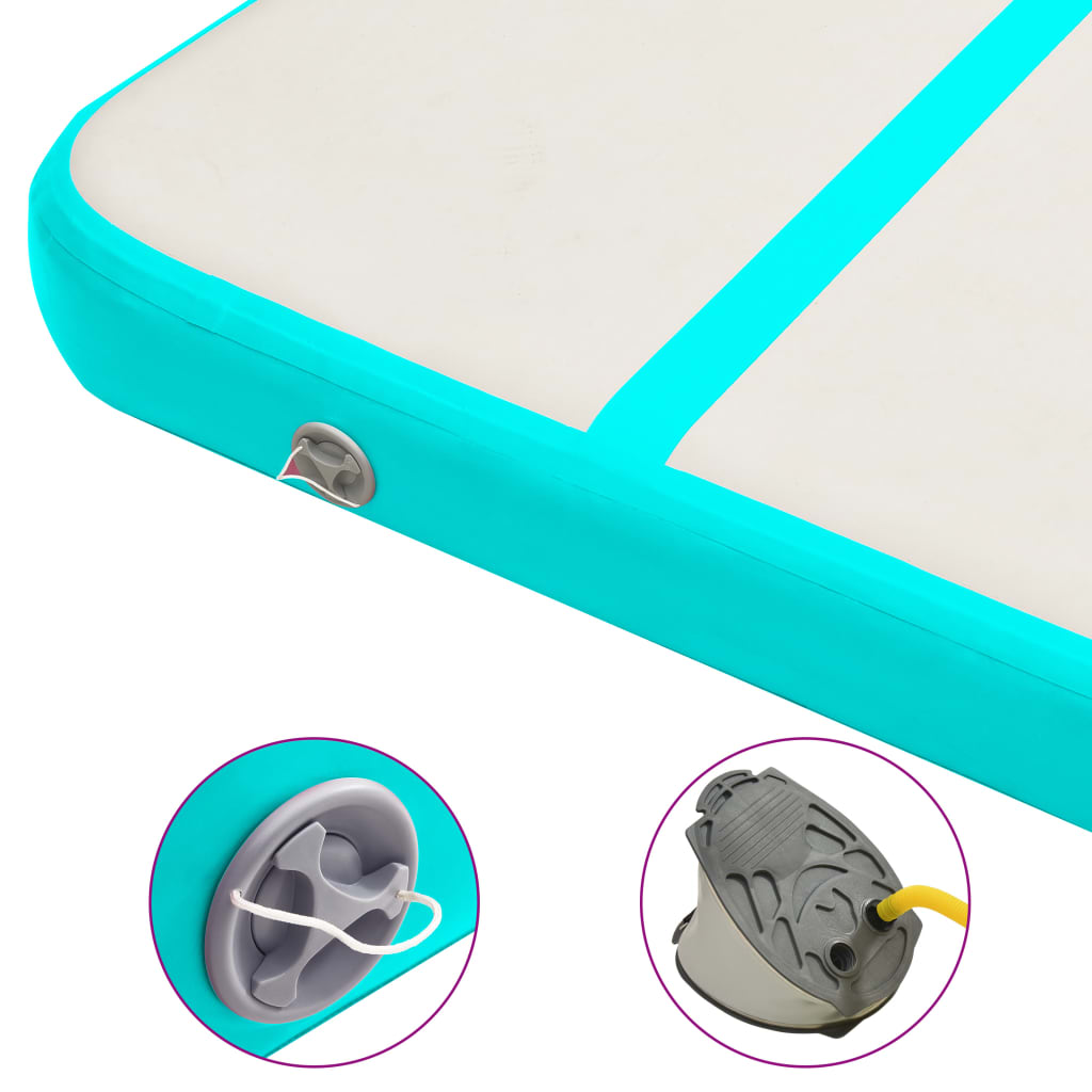 Zöld pvc felfújható tornamatrac pumpával 300 x 100 x 15 cm