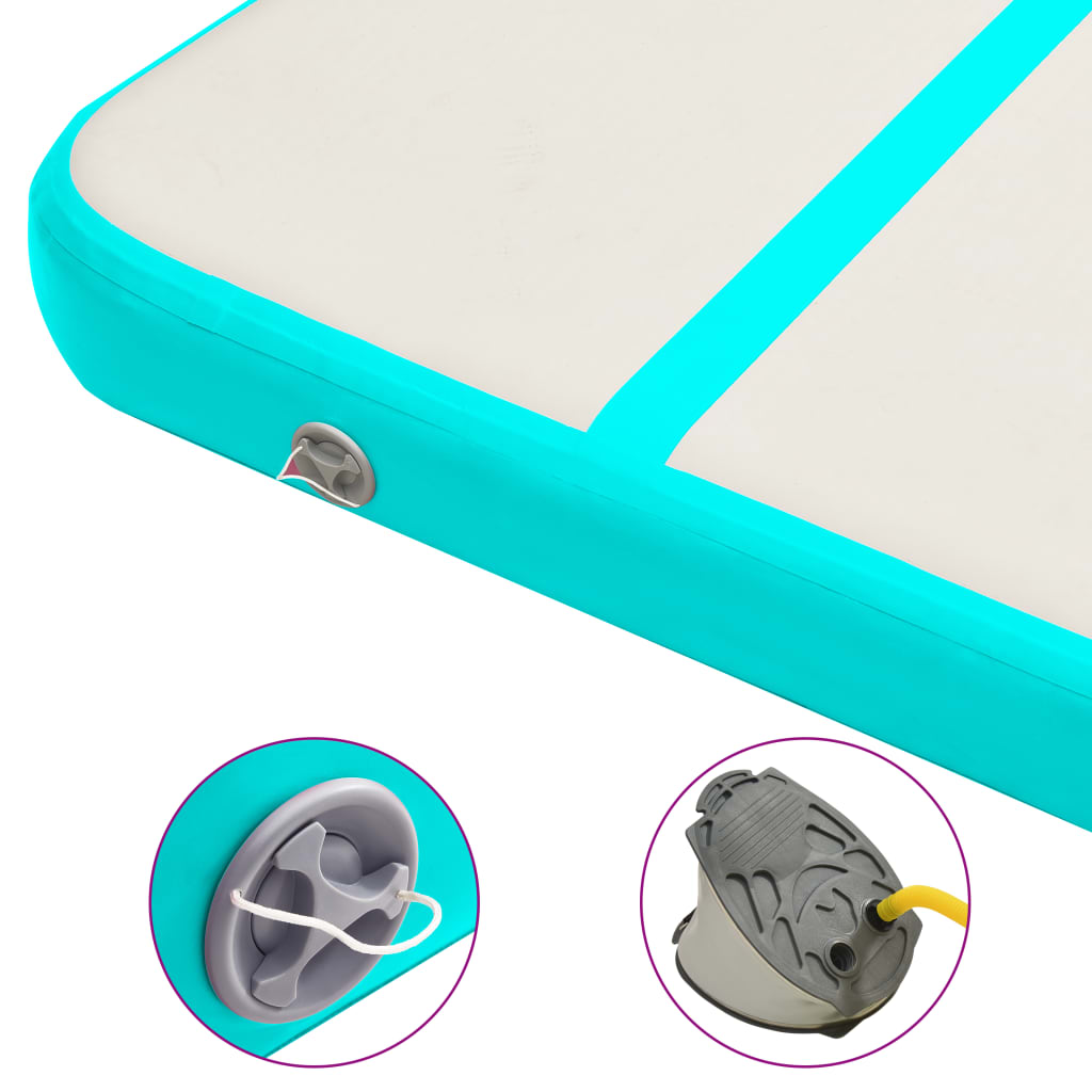 Zöld pvc felfújható tornamatrac pumpával 400 x 100 x 15 cm