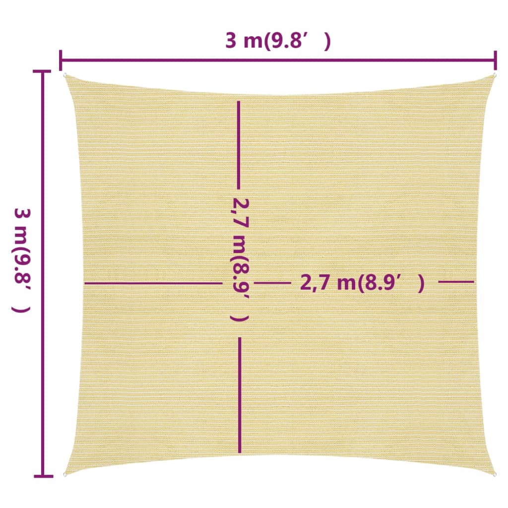 Bézs hdpe napvitorla 160 g/m² 3 x 3 m