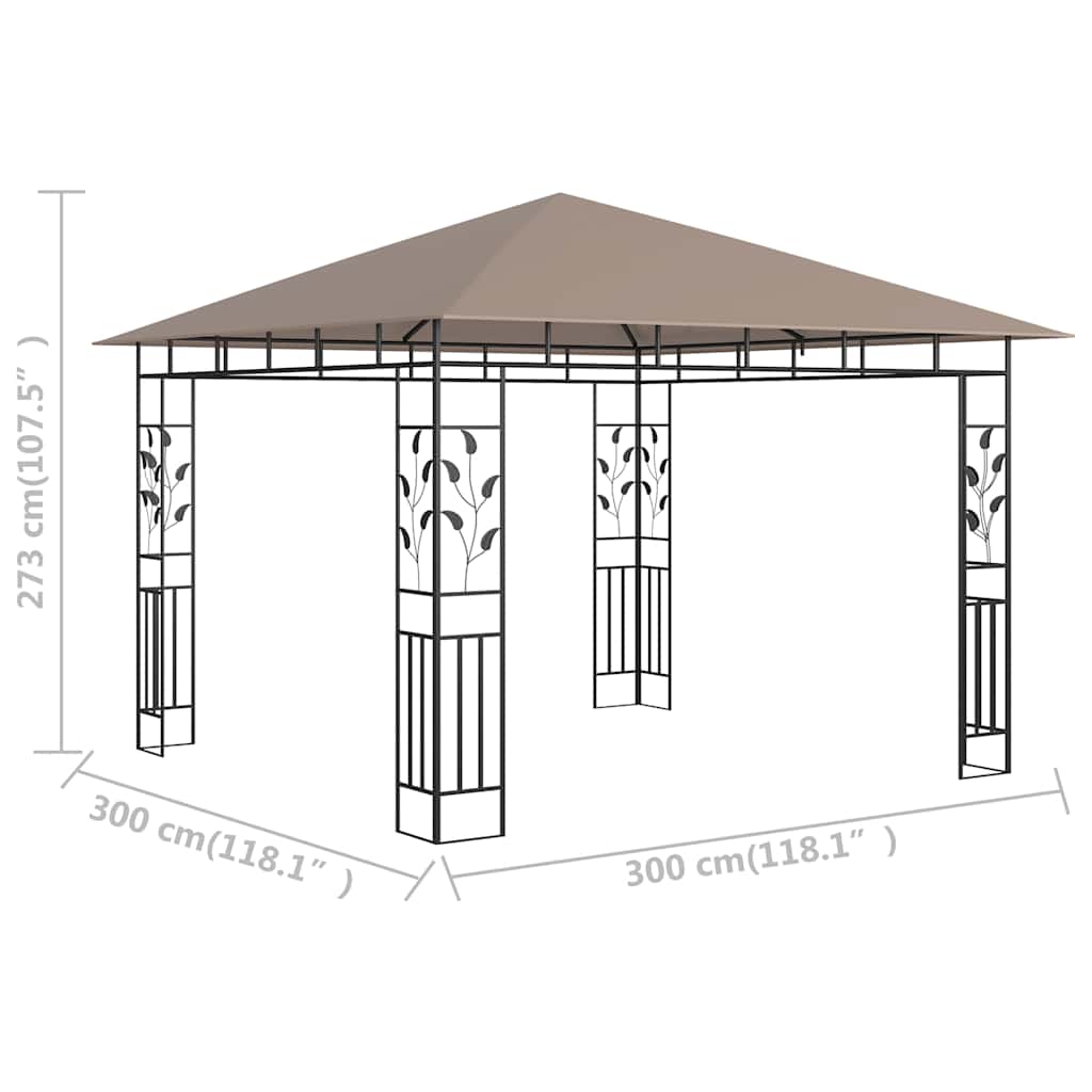 Tópszínű pavilon szúnyoghálóval 3 x 3 x 2,73 m 180 g/m²