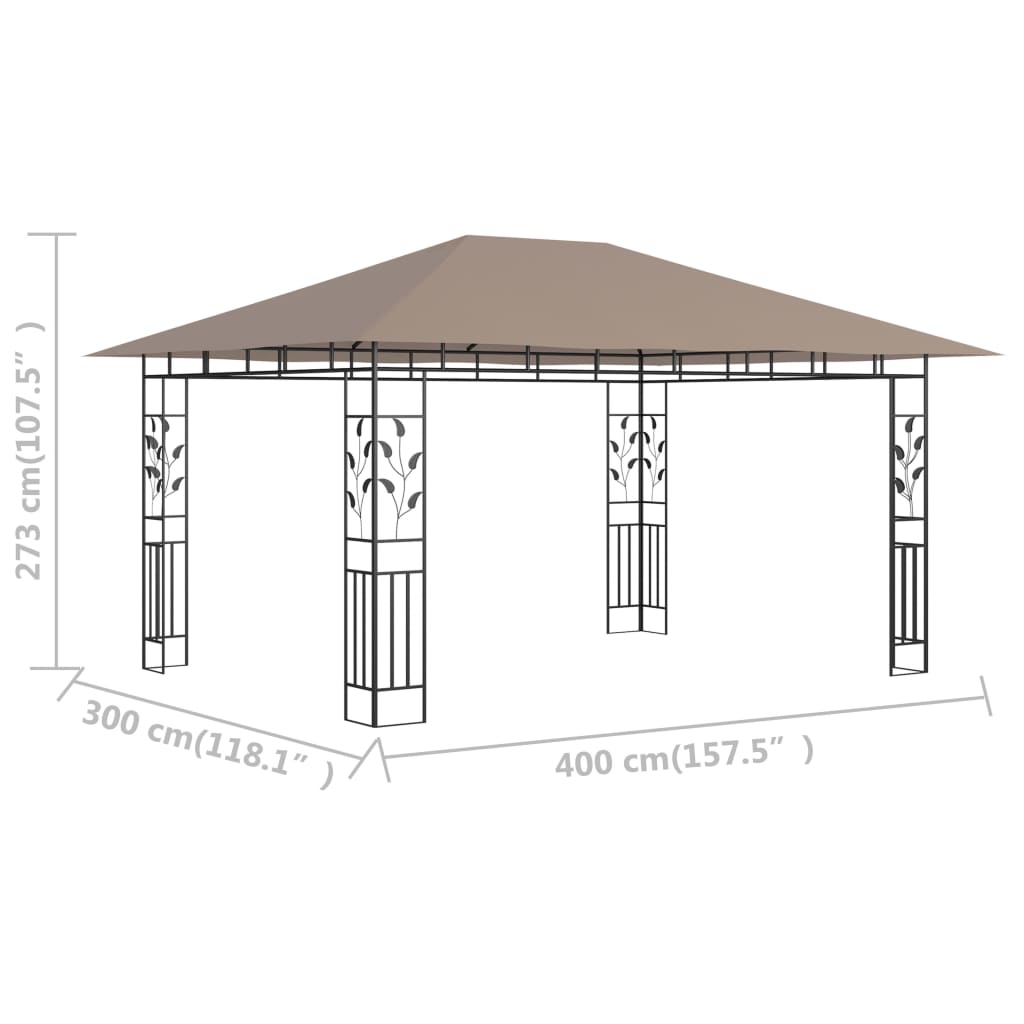 Tópszínű pavilon szúnyoghálóval 4 x 3 x 2,73 m 180 g/m²