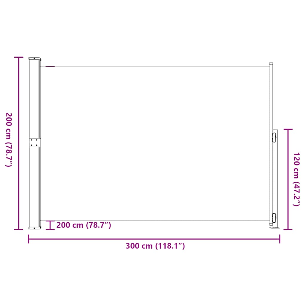 Szürke behúzható oldalsó terasznapellenző 200 x 300 cm
