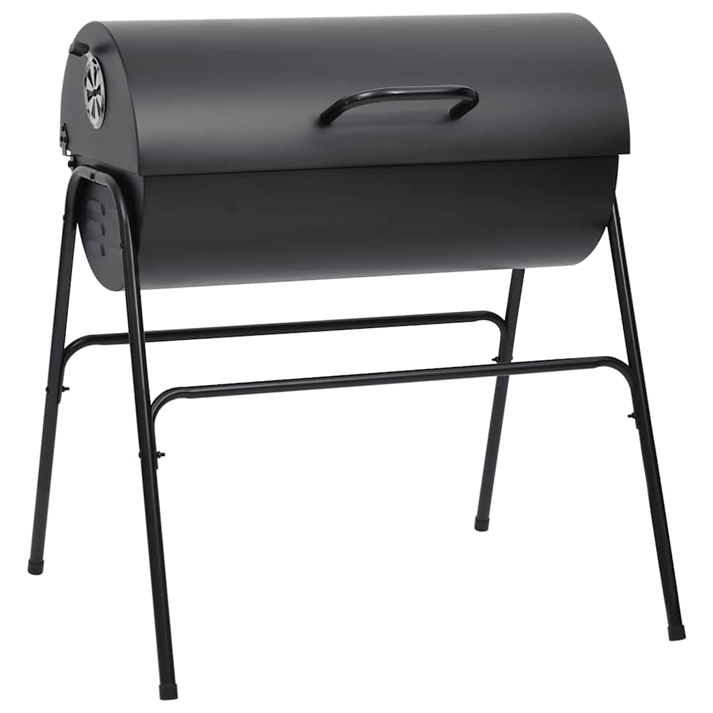 Fekete acél henger alakú grillsütő 2 sütőráccsal 80x95x90 cm