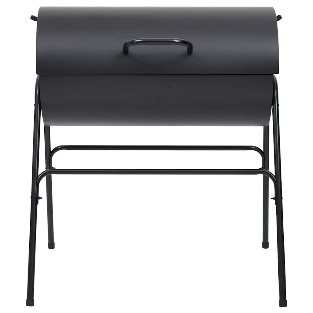 Fekete acél henger alakú grillsütő 2 sütőráccsal 80x95x90 cm