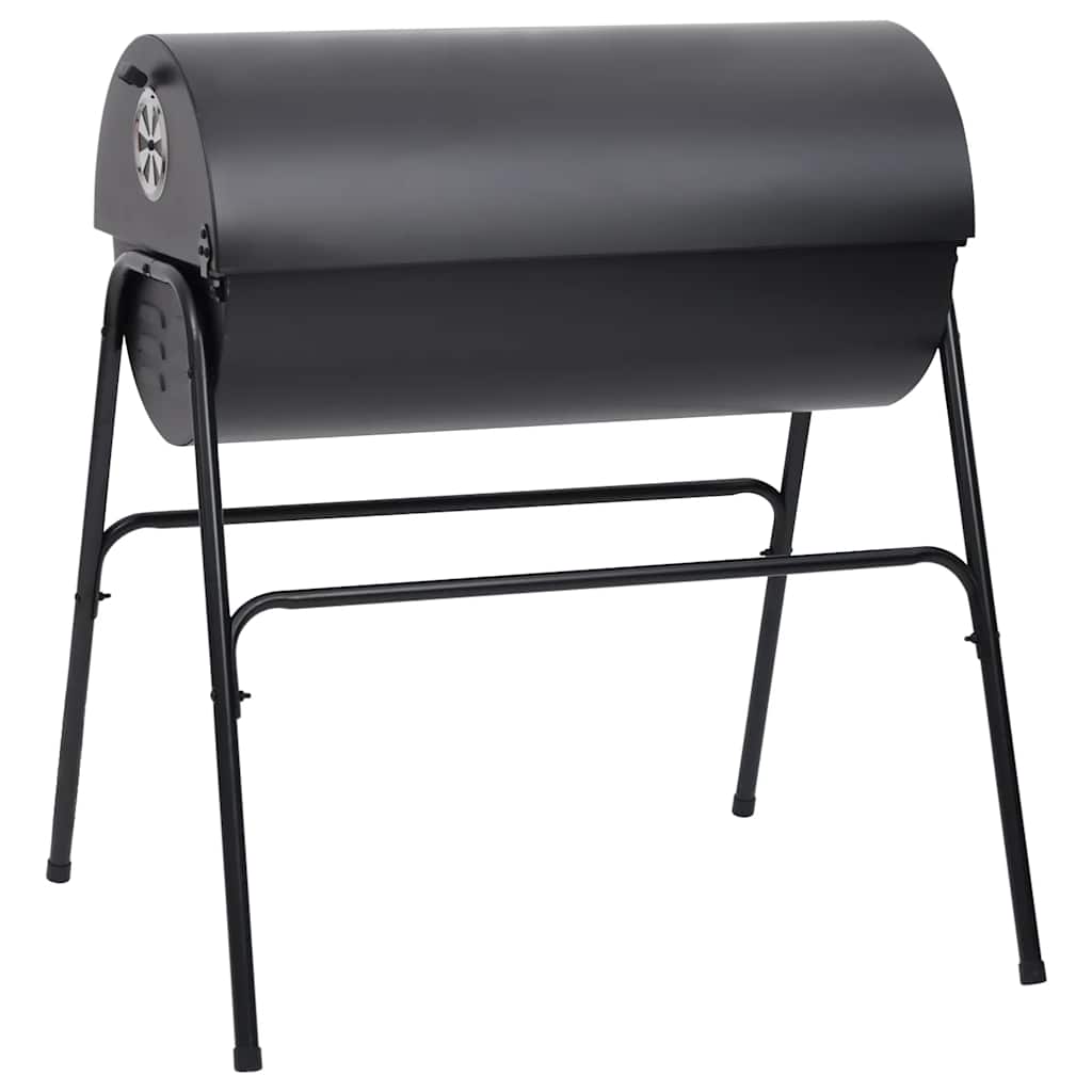 Fekete acél henger alakú grillsütő 2 sütőráccsal 80x95x90 cm