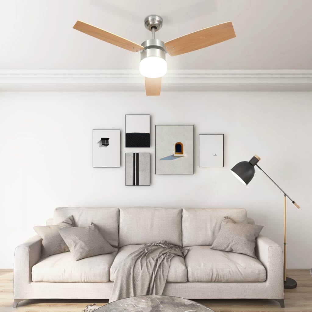 Világosbarna távirányítós mennyezeti ventilátor lámpával 108 cm Világosbarna távirányítós mennyezeti ventilátor lámpával 108 cm