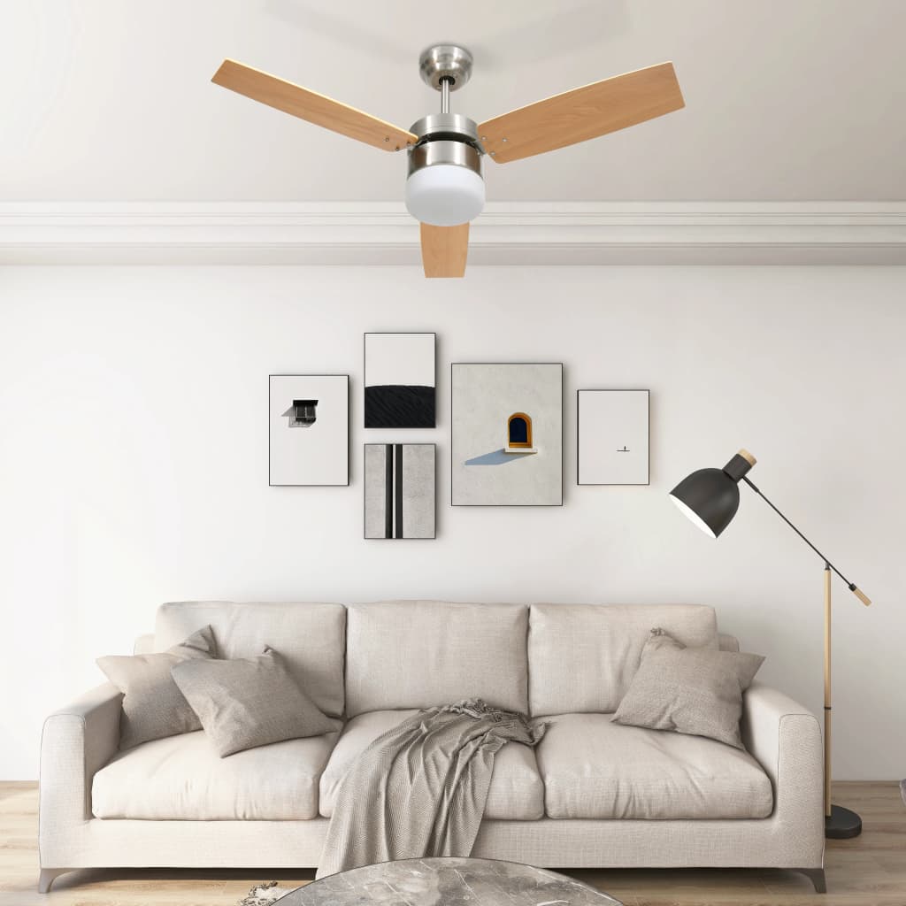 Világosbarna távirányítós mennyezeti ventilátor lámpával 108 cm Világosbarna távirányítós mennyezeti ventilátor lámpával 108 cm