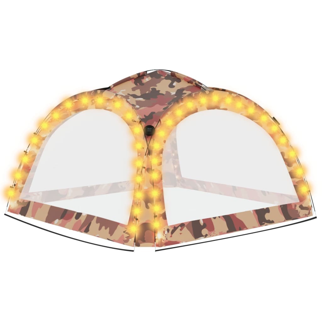Terepszínű rendezvénysátor led-del/4 oldalfallal 3,6x3,6x2,3 m