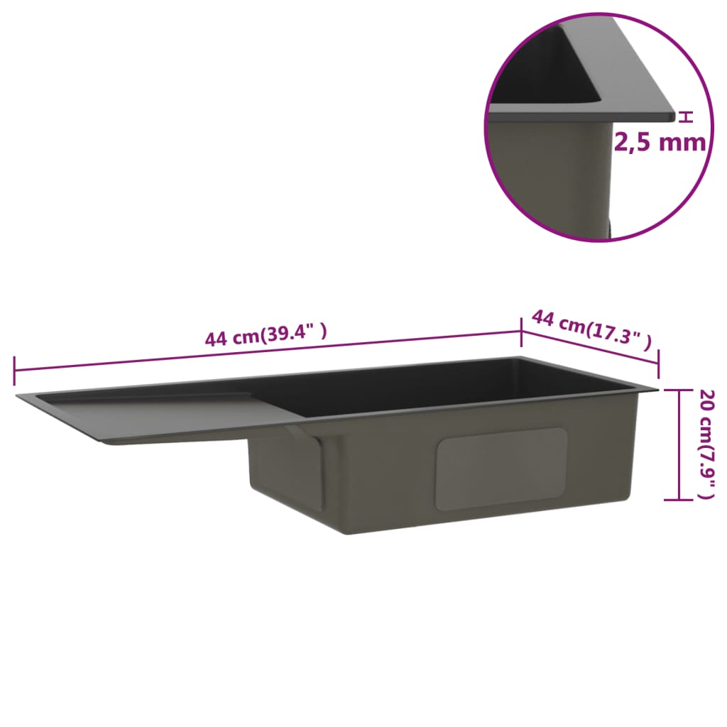 Fekete kézzel készült rozsdamentes acél mosogató