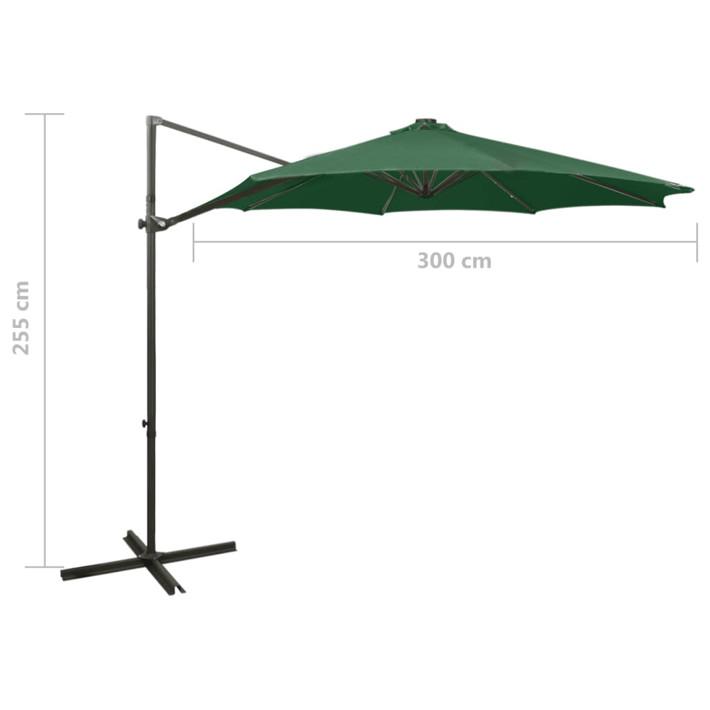 Zöld konzolos napernyő rúddal és led-fényekkel 300 cm