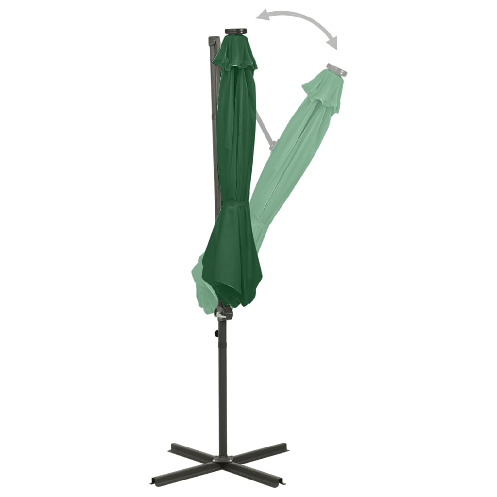Zöld konzolos napernyő rúddal és led-fényekkel 300 cm