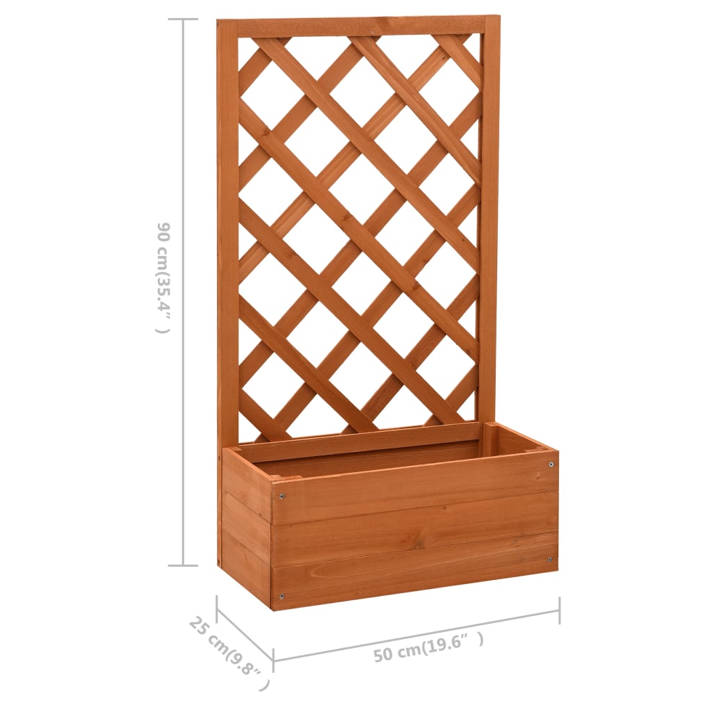 Narancssárga tömör fenyőfa rácsos kerti ültetőláda 50x25x90 cm