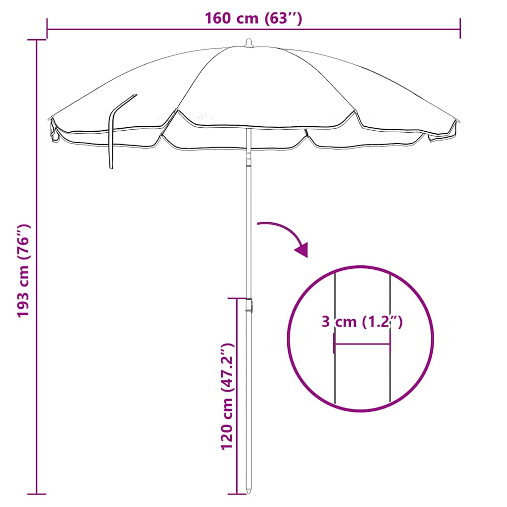 Antracitszürke kültéri napernyő acél rúddal 180 cm