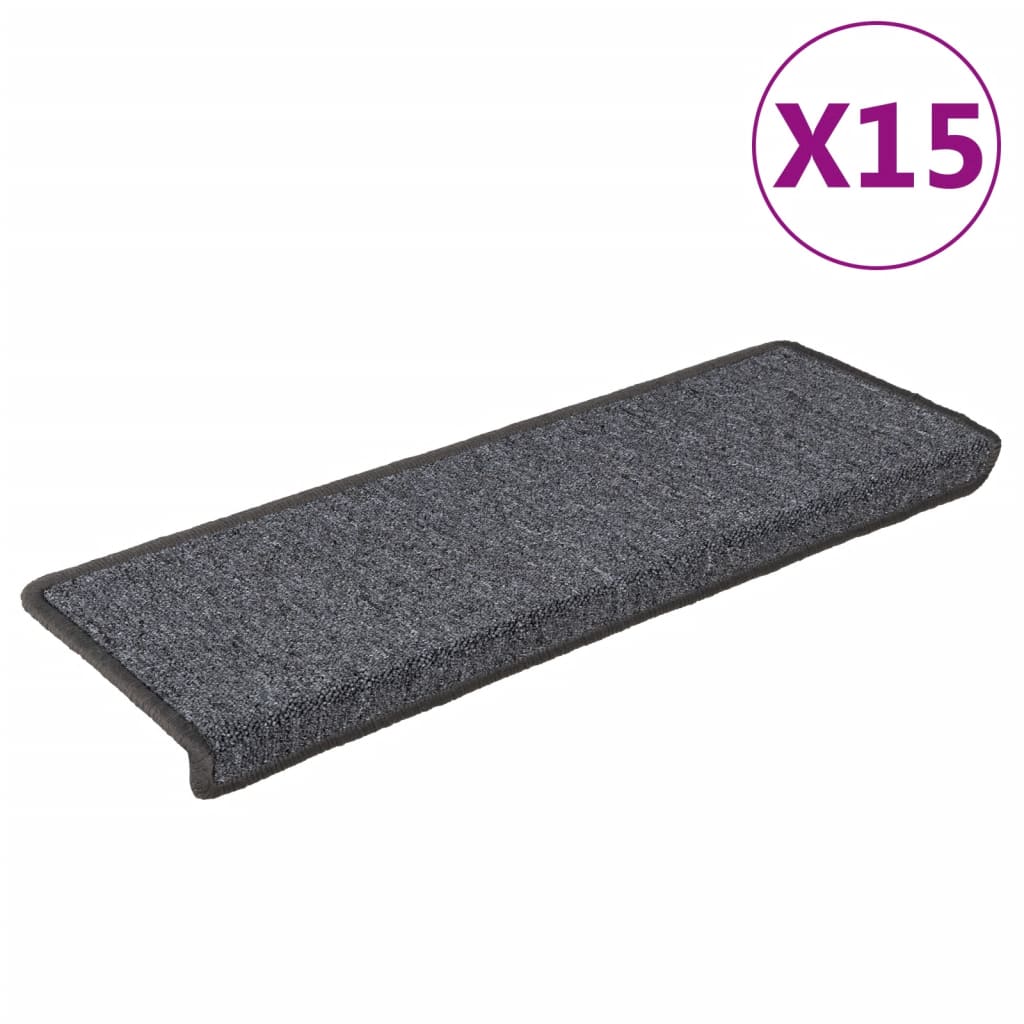 15 db sötétszürke lépcsőszőnyeg, téglalap alakú széllel, 65 x 21 x 4 cm