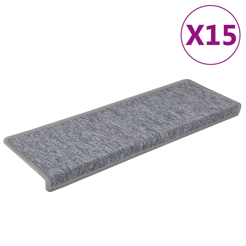 15 db világosszürke lépcsőszőnyeg, téglalap alakú széllel, 65 x 21 x 4 cm