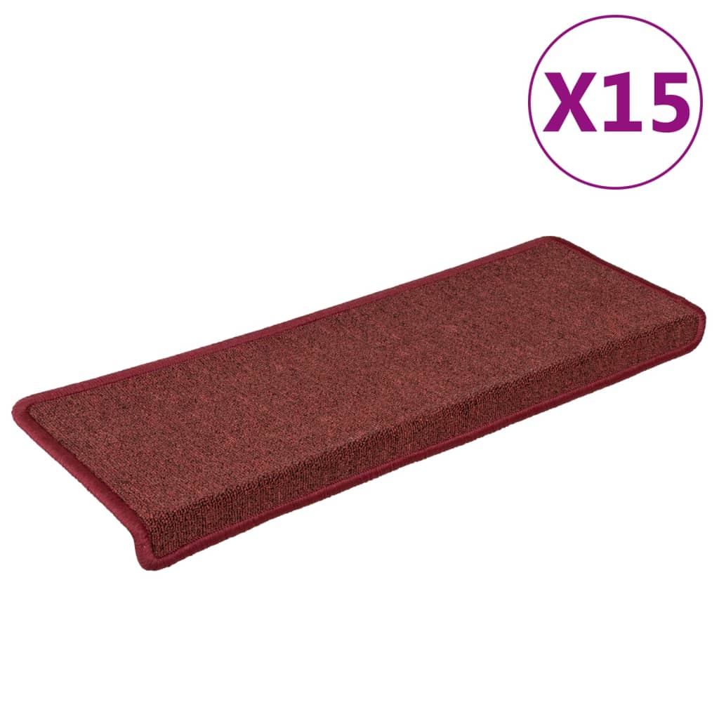 15 db lépcsőszőnyeg 65 x 21 x 4 cm bordó téglalap alakú széllel
