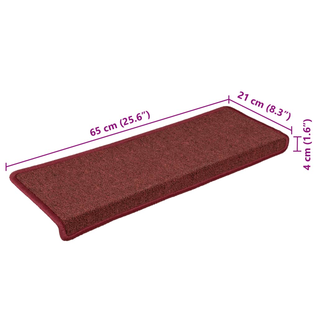 15 db lépcsőszőnyeg 65 x 21 x 4 cm bordó téglalap alakú széllel