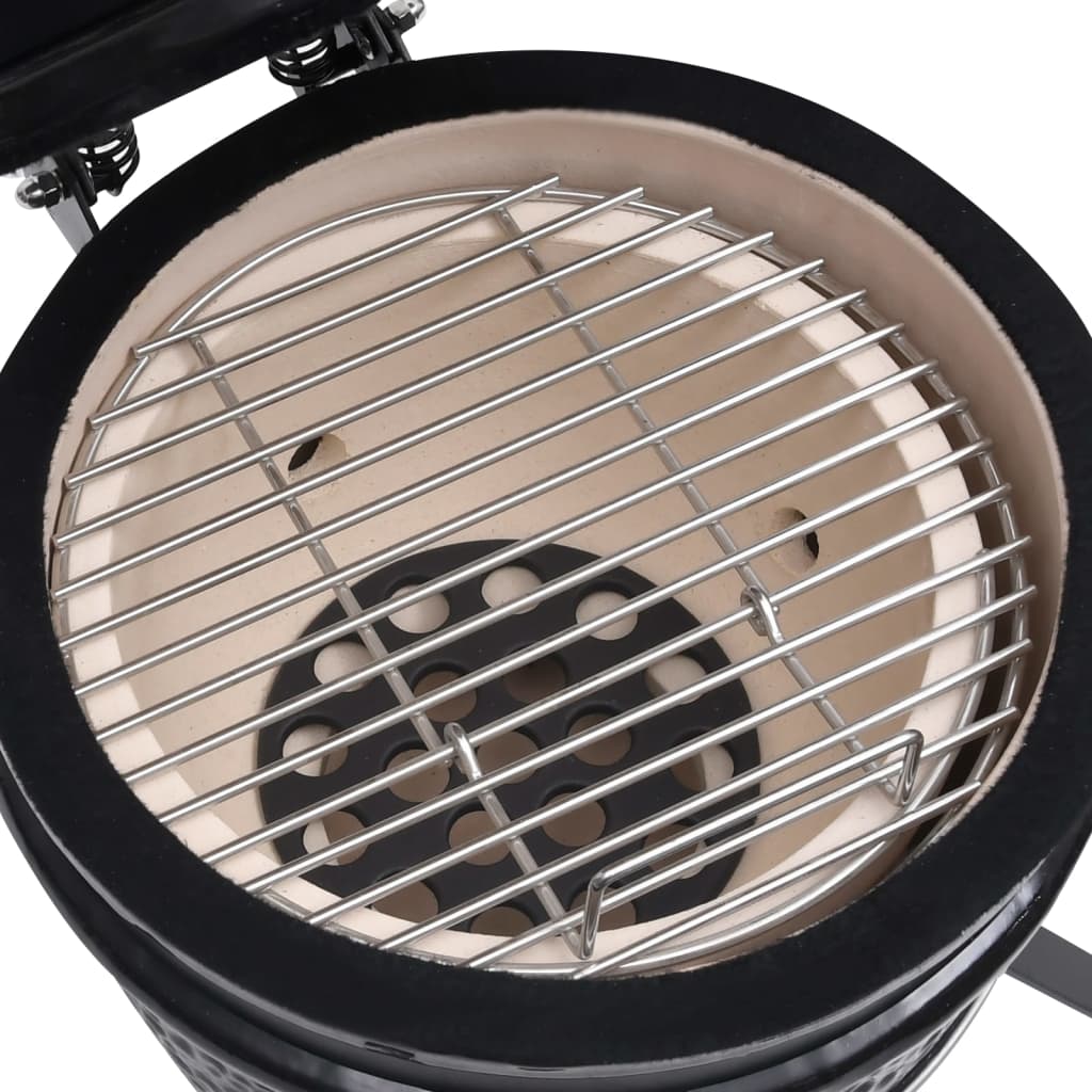 Fekete kerámia 2 az 1-ben kamado grillsütő füstölővel 56 cm