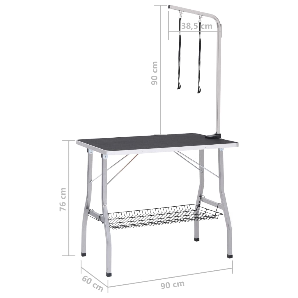 Állítható kutyakozmetikai asztal 2 hurokkal és kosárral