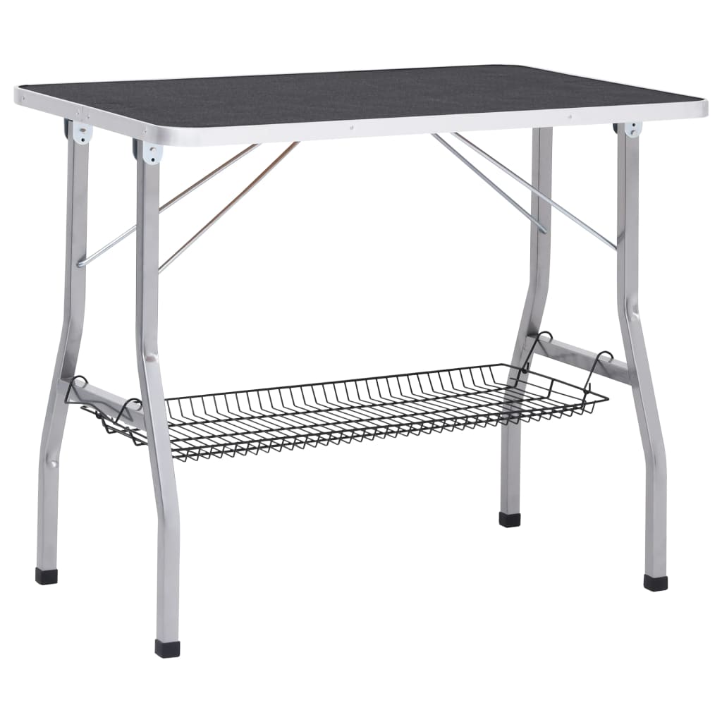 Állítható kutyakozmetikai asztal 2 hurokkal és kosárral