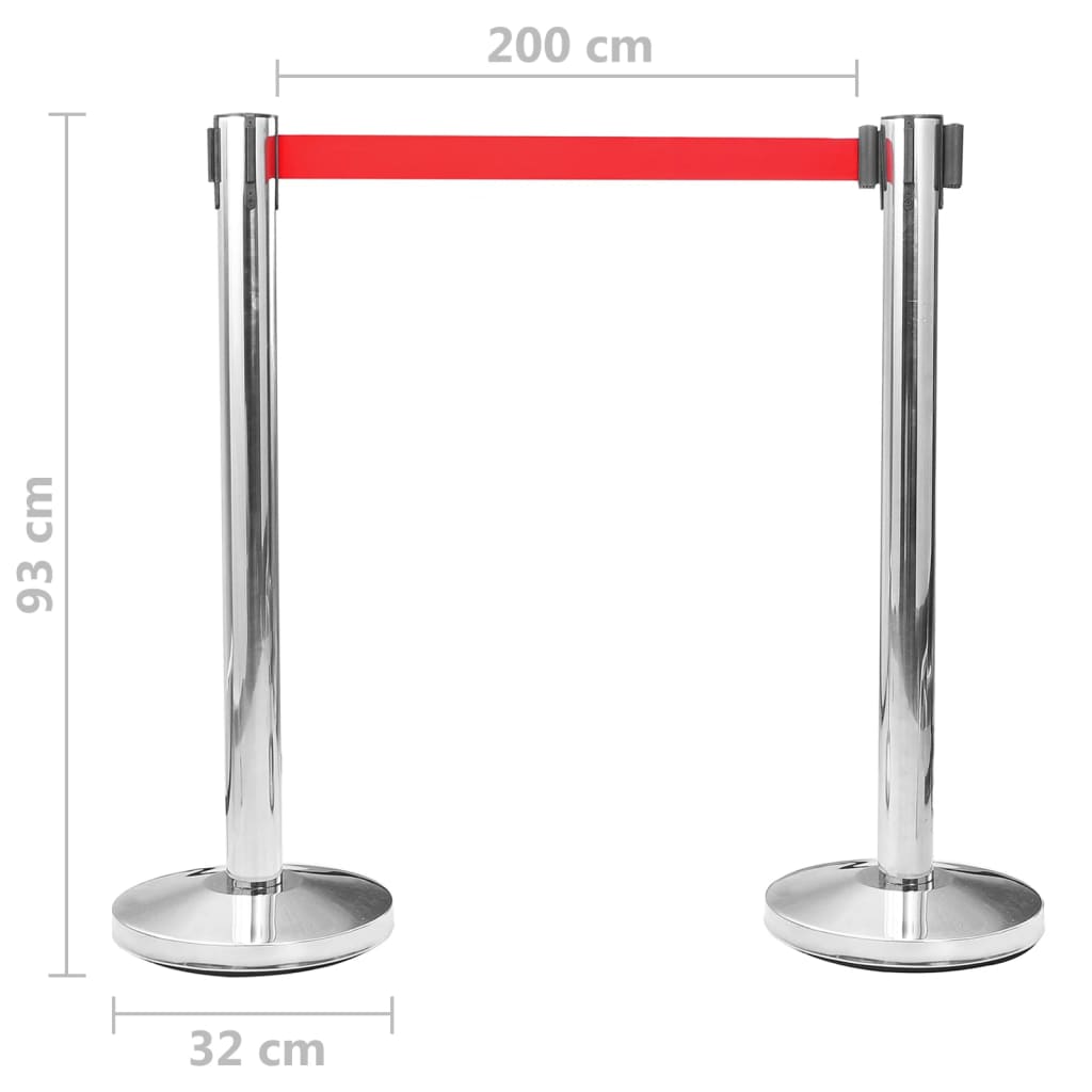 4 db ezüst rozsdamentes acél elválasztó tartóoszlop szíjjal 4 db ezüst rozsdamentes acél elválasztó tartóoszlop szíjjal