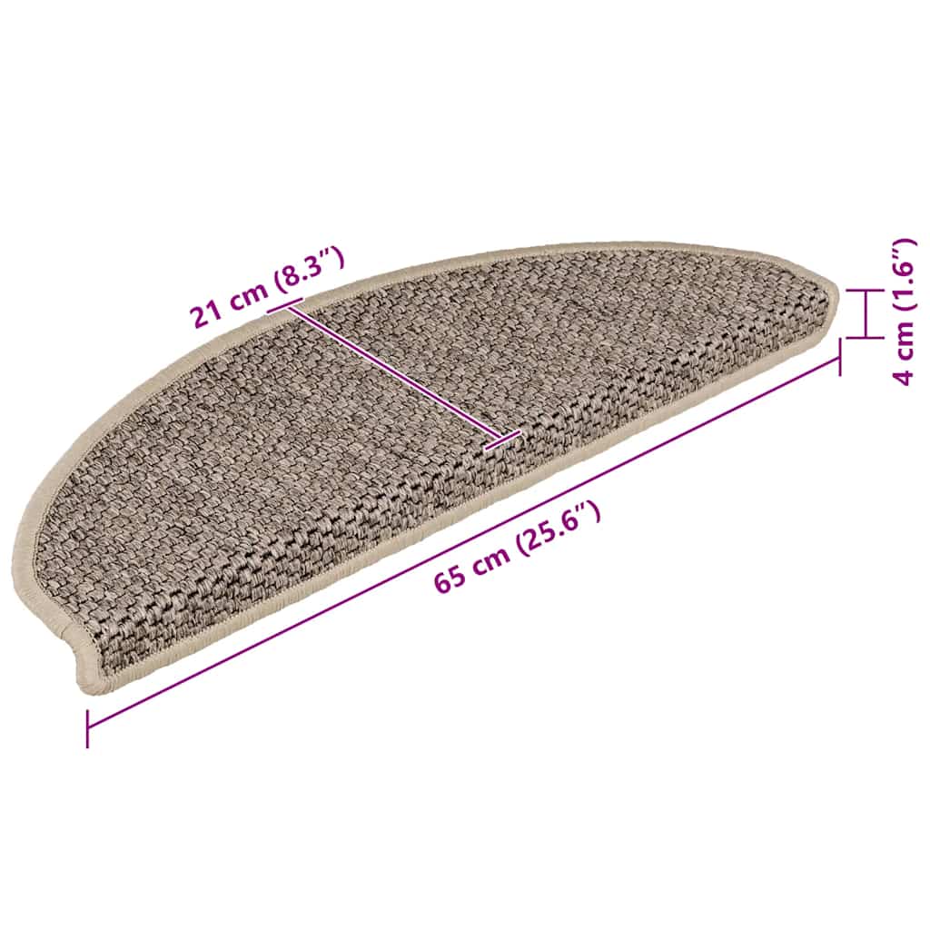 15 db szizál hatású sötét bézsszínű lépcsőszőnyeg 65x21x4 cm