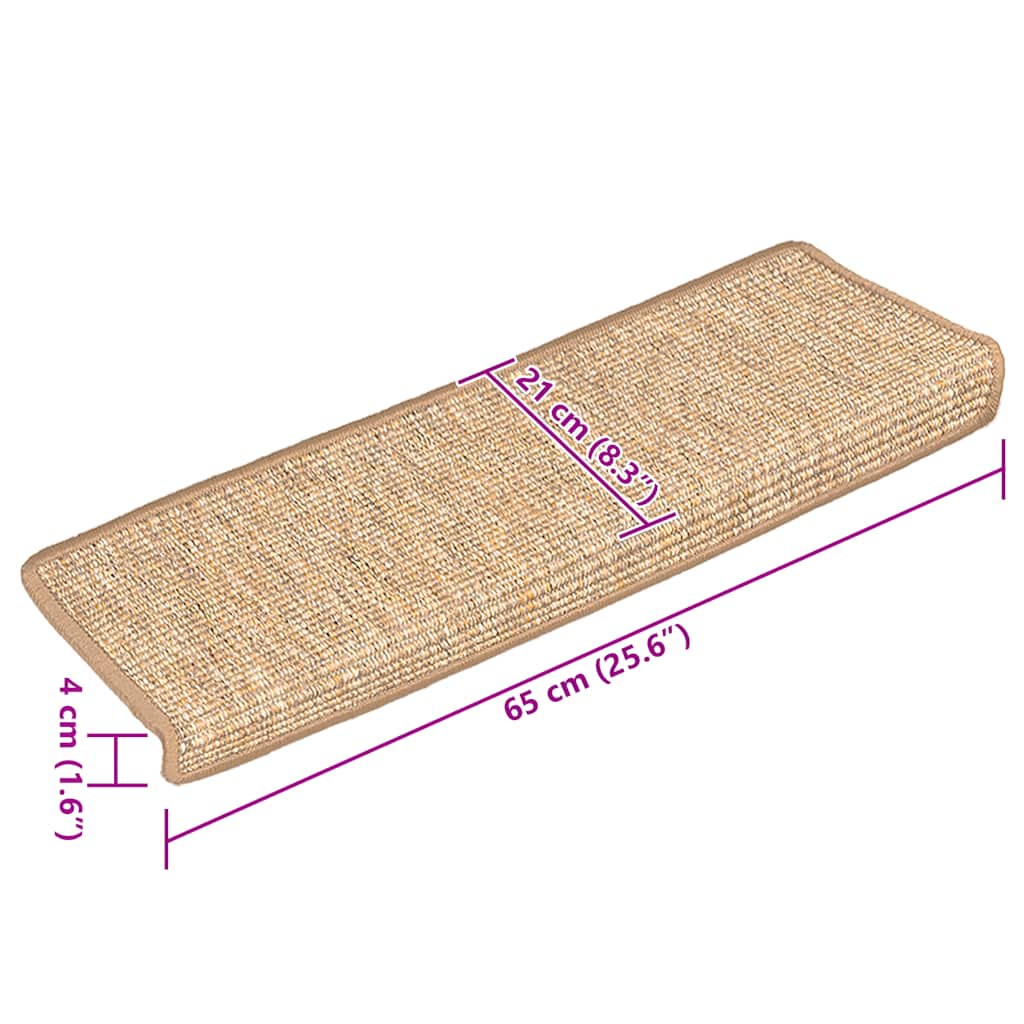 15 db világosbarna, téglalap alakú szélű lépcsőszőnyeg 65 x 21 x 4 cm