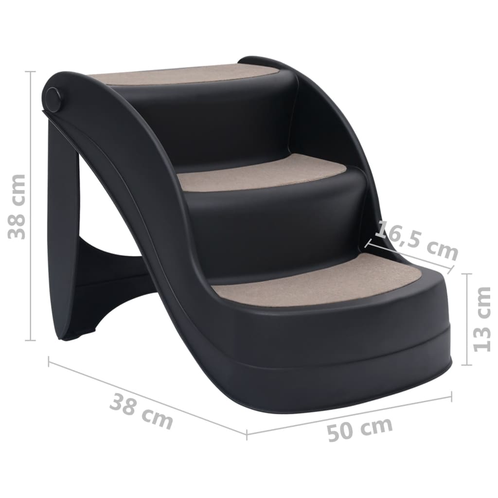 Összecsukható fekete 3 fokos kutyalépcső