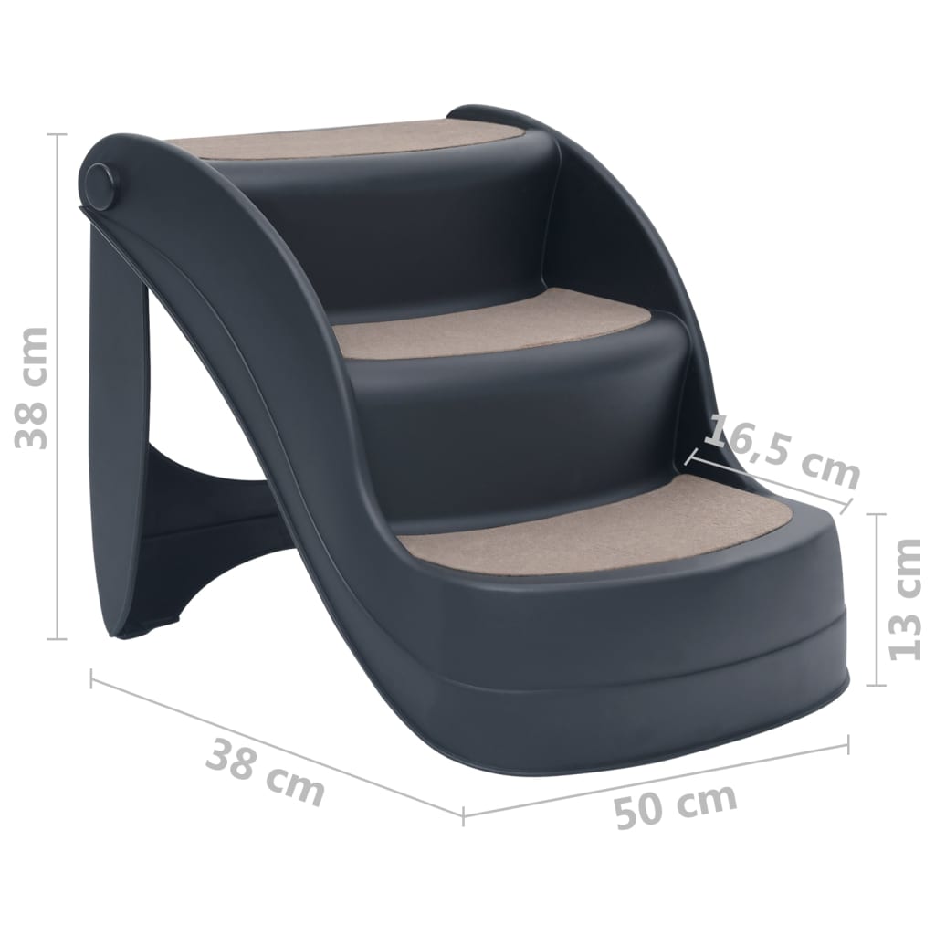 Összecsukható sötétszürke 3 fokos kutyalépcső