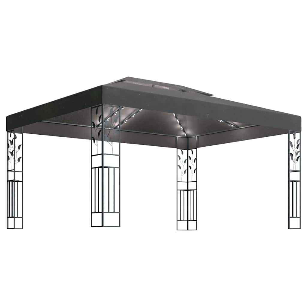 Antracitszürke dupla tetős pavilon led fényfüzérrel 3 x 4 m