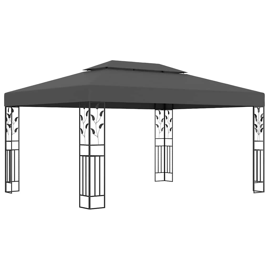 Antracitszürke dupla tetős pavilon led fényfüzérrel 3 x 4 m