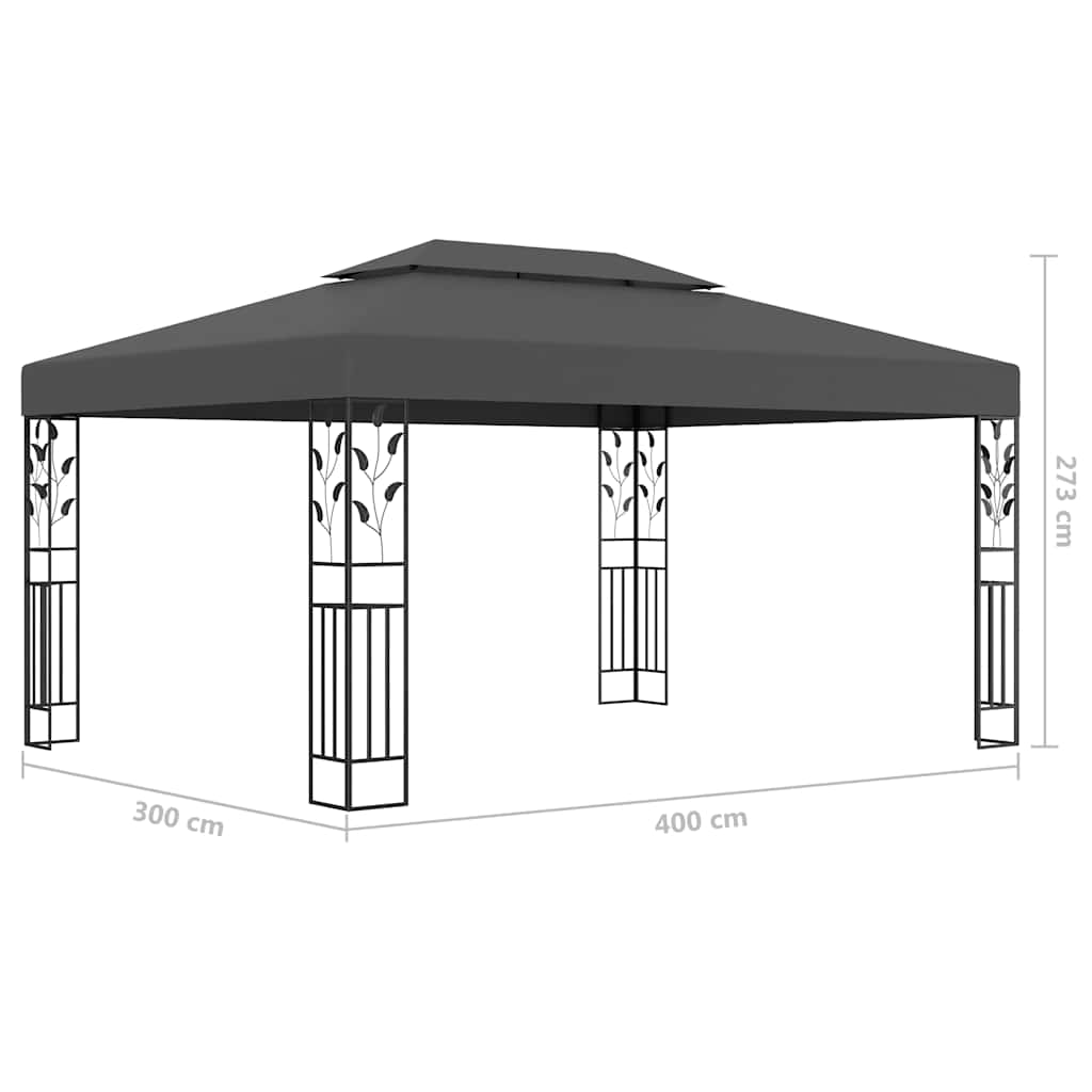 Antracitszürke dupla tetős pavilon led fényfüzérrel 3 x 4 m
