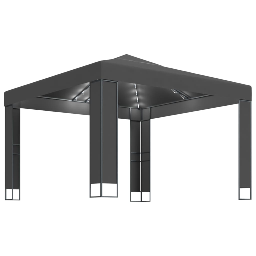 Antracitszürke dupla tetős pavilon led fényfüzérrel 3 x 3 m